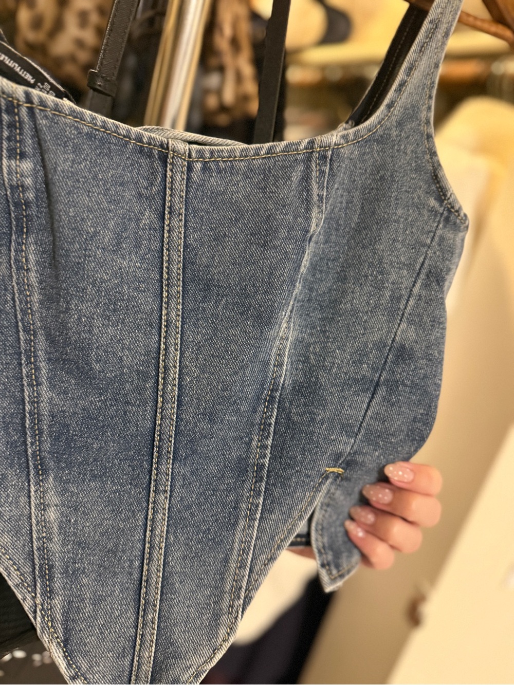 PrettyLittleThing Washed Blue Denim Corset crop top - Picture 6 of 8